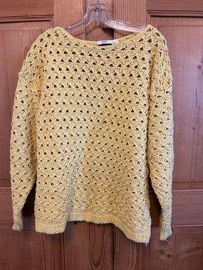 Vintage I.Magnin Pura Yellow Oversized Sweater Open Knit Large Boho Relaxed O/S